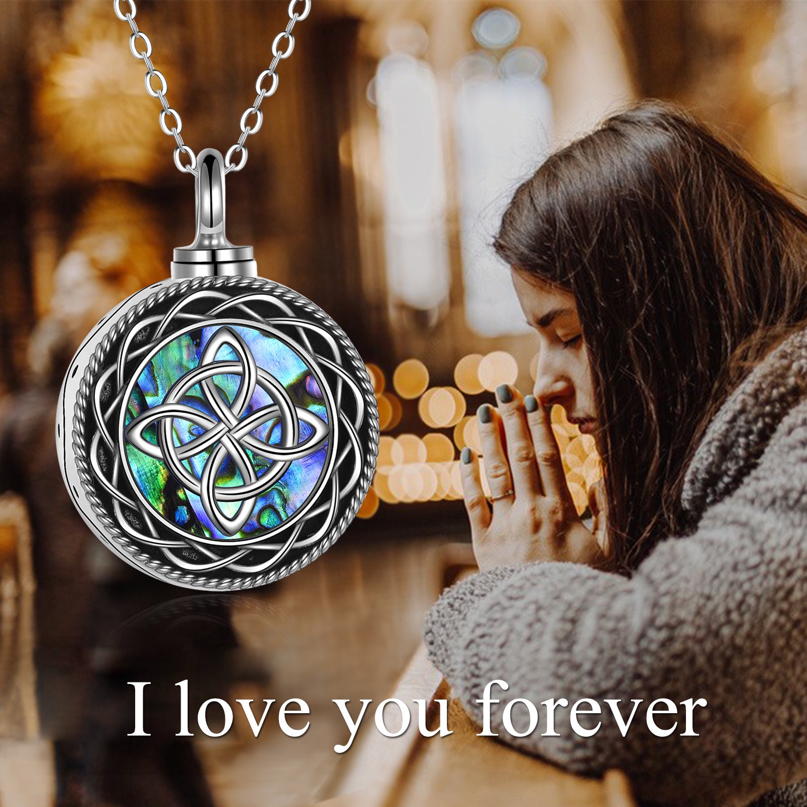Sterling Silver Abalone Shellfish Celtic Knot Urn Necklace for Ashes