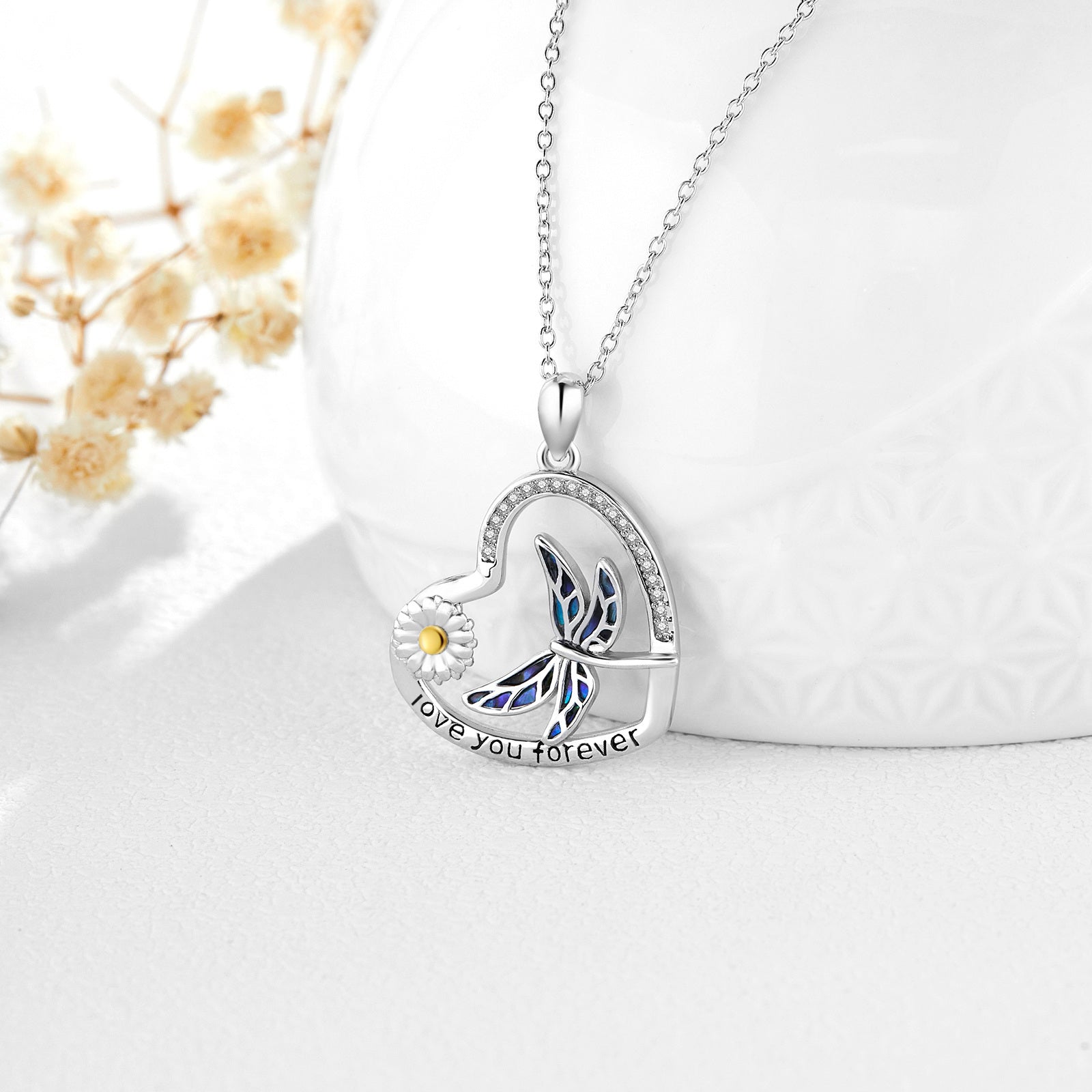 Sterling Silver Abalone Shellfish Dragonfly Pendant Necklace