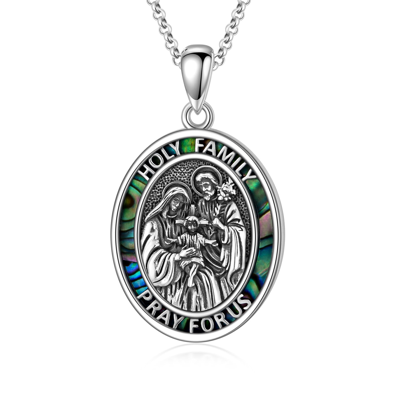 Sterling Silver Abalone Shellfish Father & Daughter Pendant Necklace