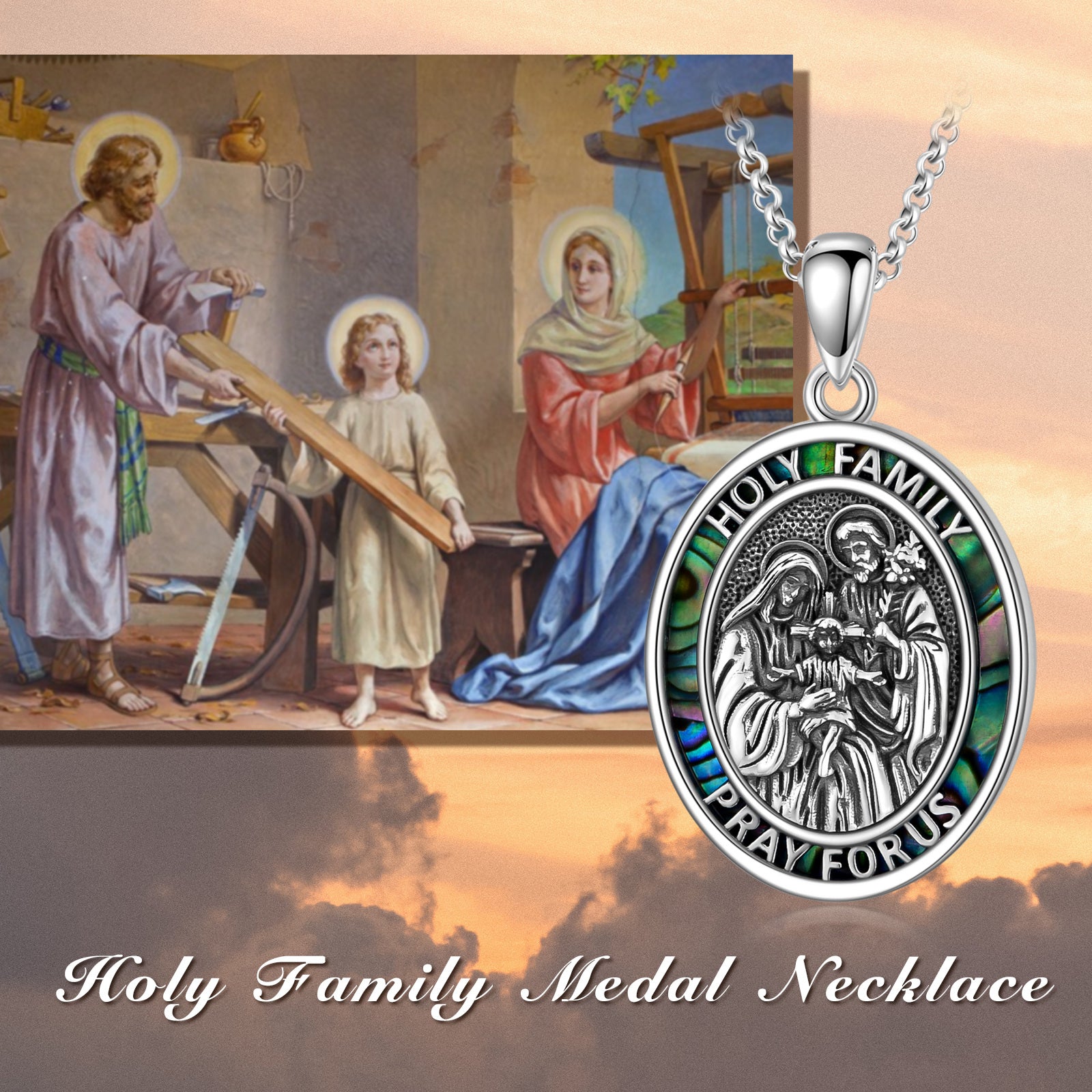 Sterling Silver Abalone Shellfish Father & Daughter Pendant Necklace