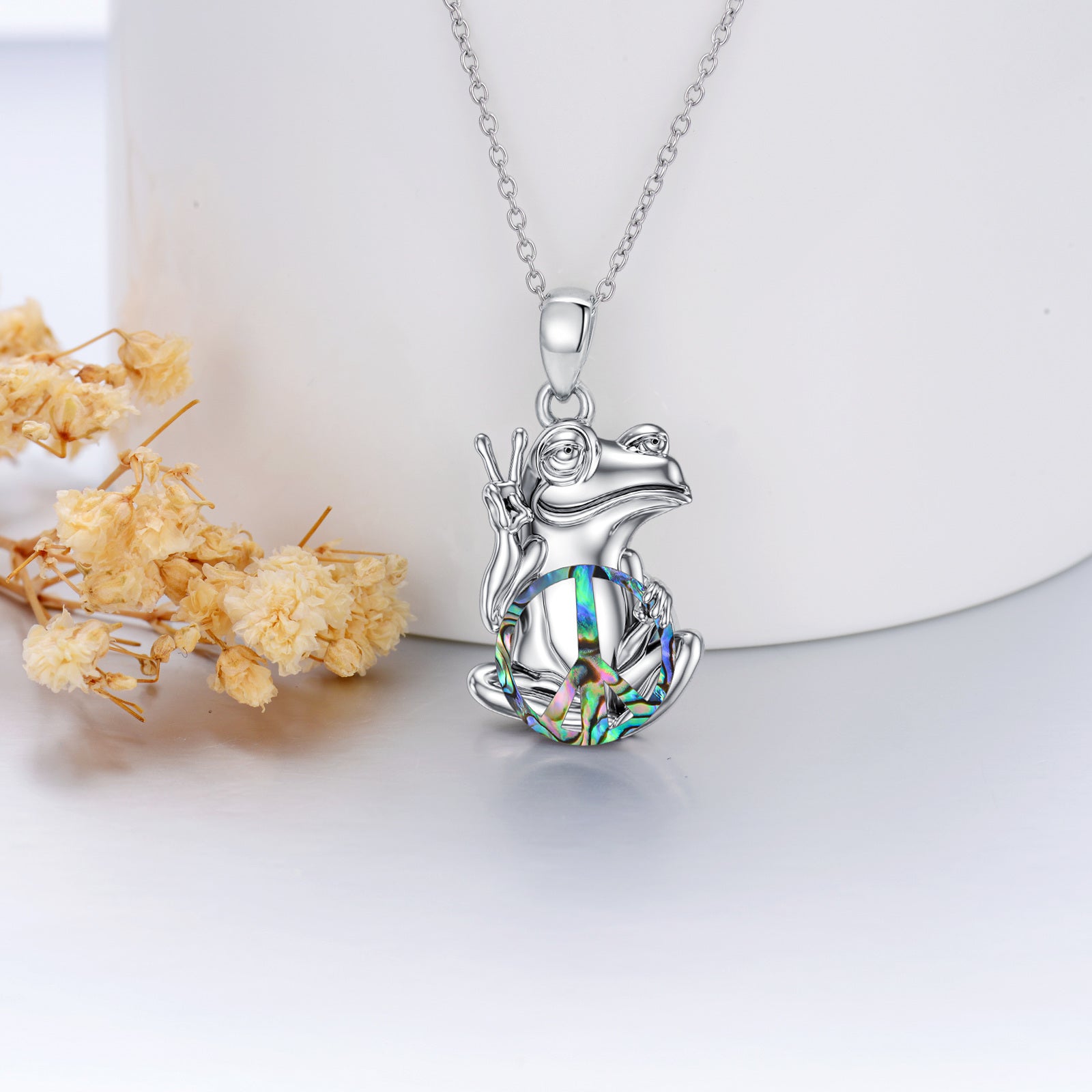 Sterling Silver Abalone Shellfish Frog Pendant Necklace