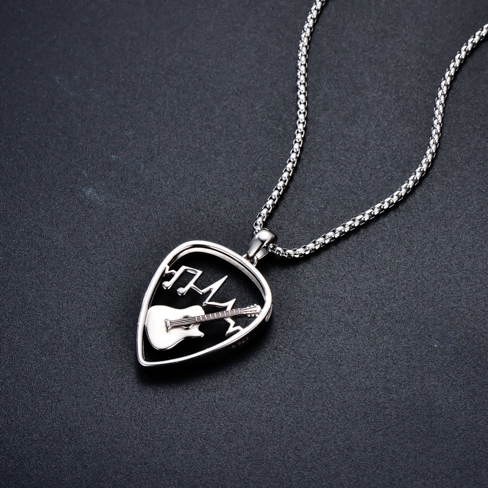Sterling Silver Abalone Shellfish Guitar & Musical Note Pendant Necklace
