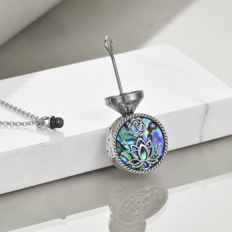 Sterling Silver Abalone Shellfish Lotus Urn Necklace for Ashes with Engraved Word