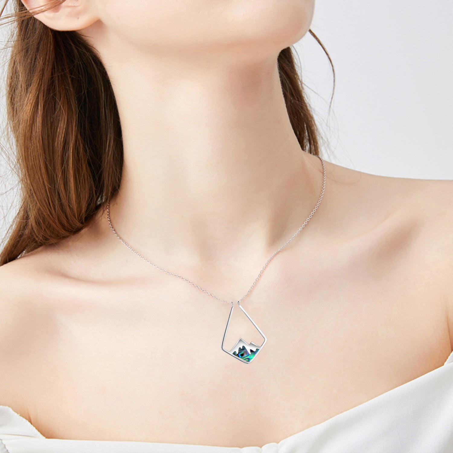 Sterling Silver Abalone Shellfish Mountains Pendant Necklace