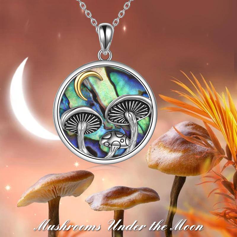 Sterling Silver Abalone Shellfish Mushroom & Moon Pendant Necklace