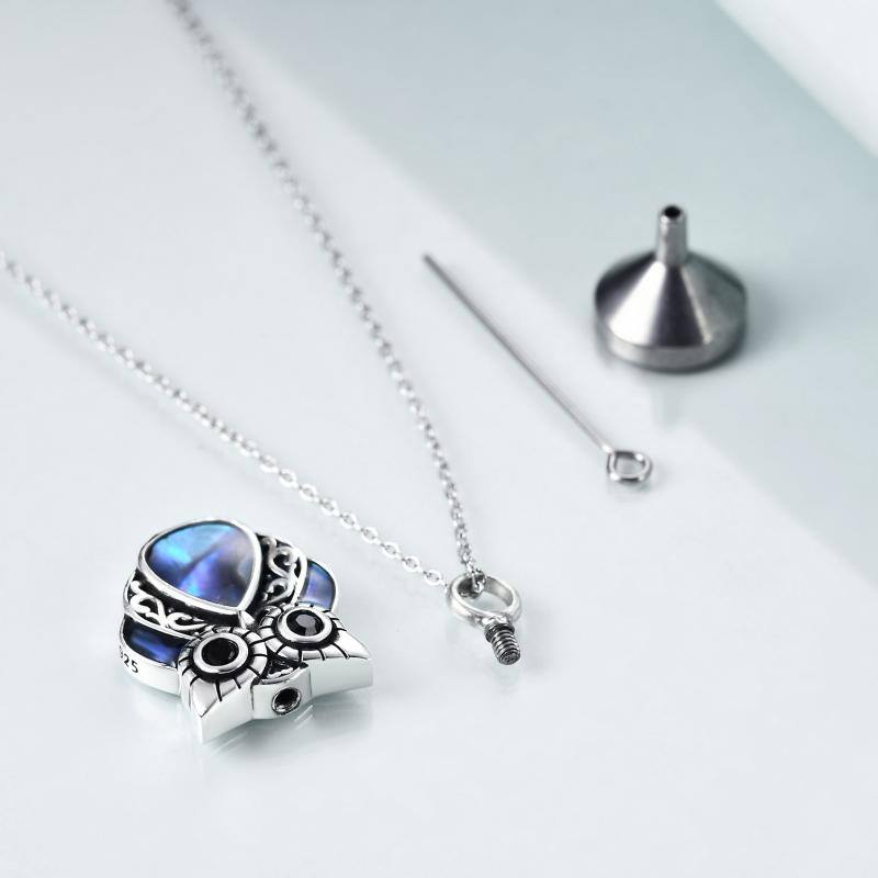 Sterling Silver Abalone Shellfish Owl Urn Necklace for Ashes