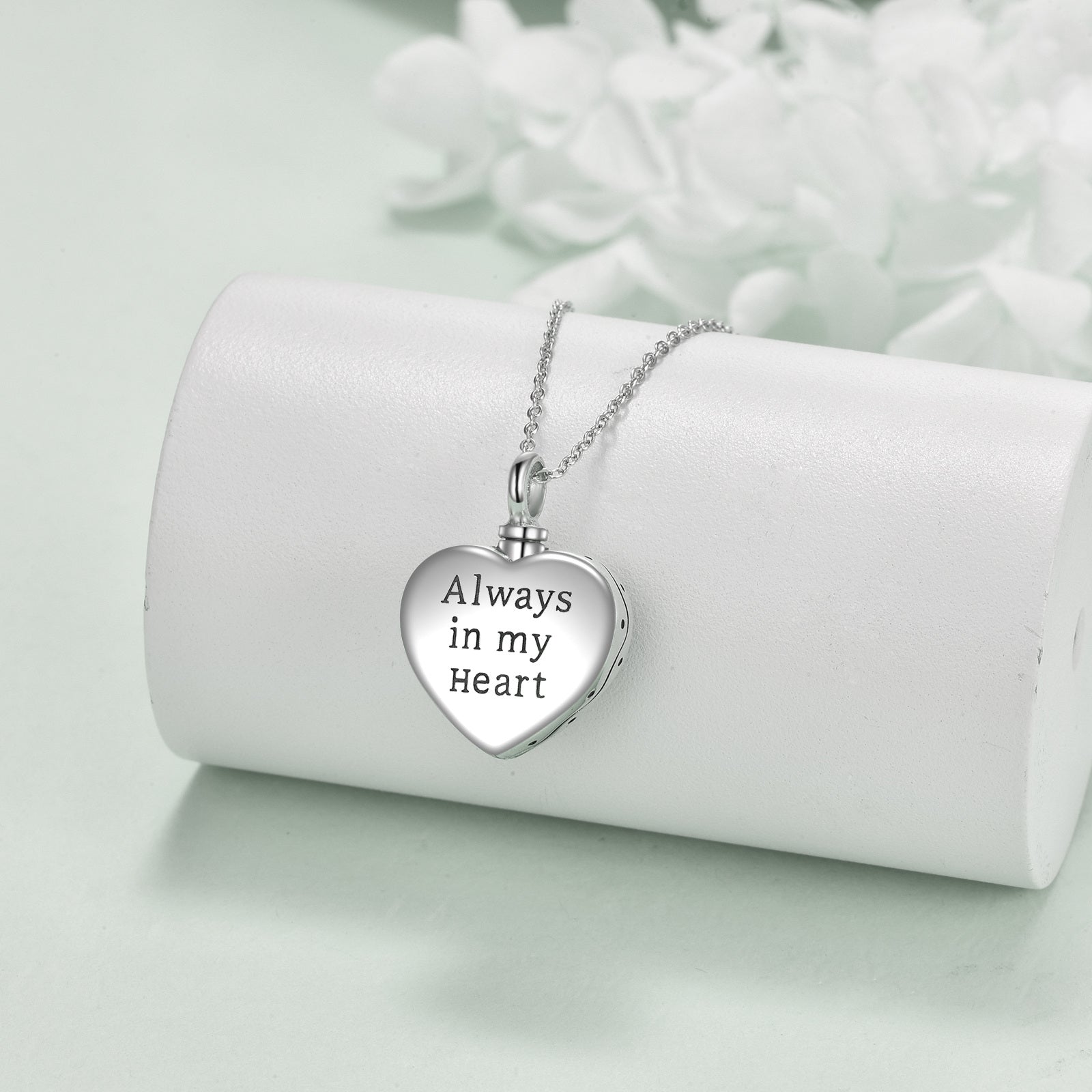 Sterling Silver Abalone Shellfish Personalized Photo & Heart Urn Necklace for Ashes with Engraved Word