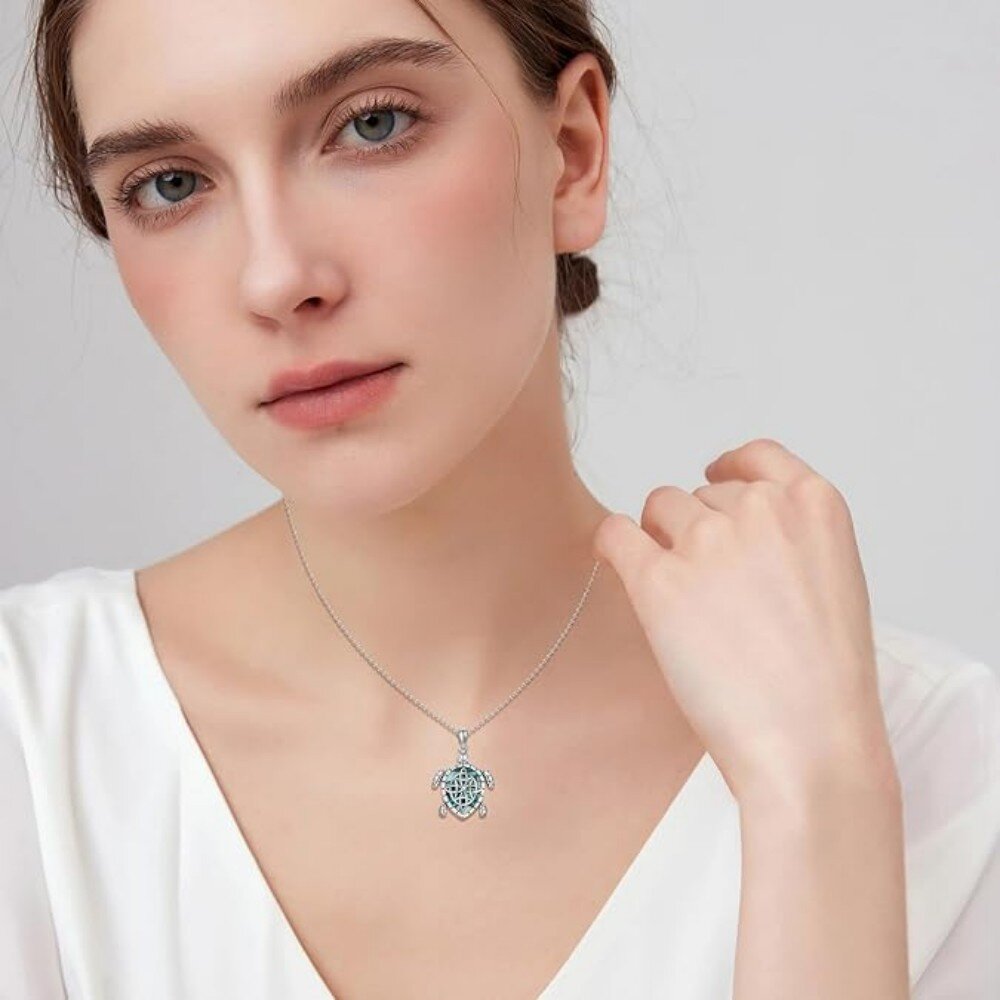 Sterling Silver Abalone Shellfish Sea Turtle Pendant Necklace