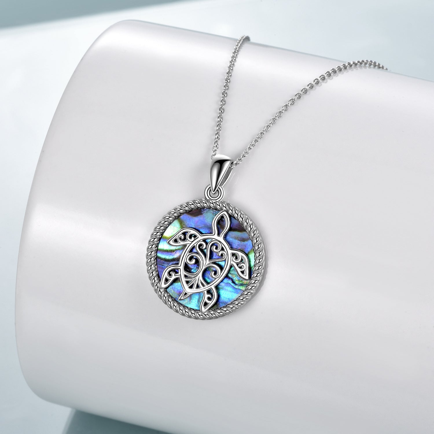 Sterling Silver Abalone Shellfish Sea Turtle Pendant Necklace