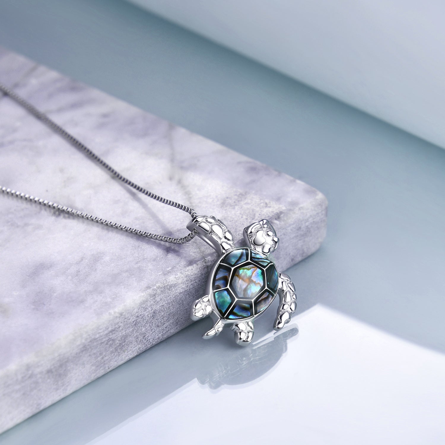 Sterling Silver Abalone Shellfish Sea Turtle Pendant Necklace