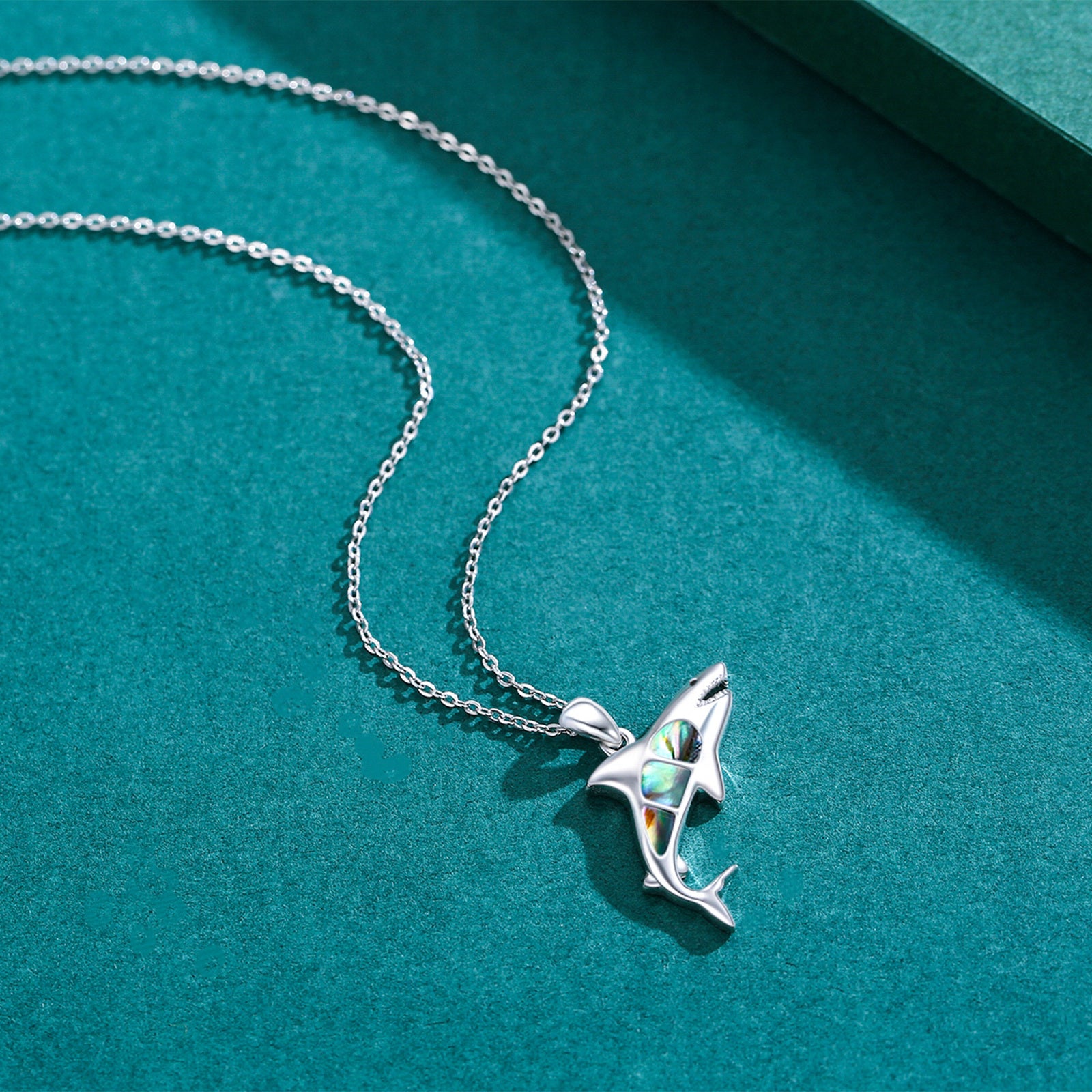Sterling Silver Abalone Shellfish Shark Pendant Necklace