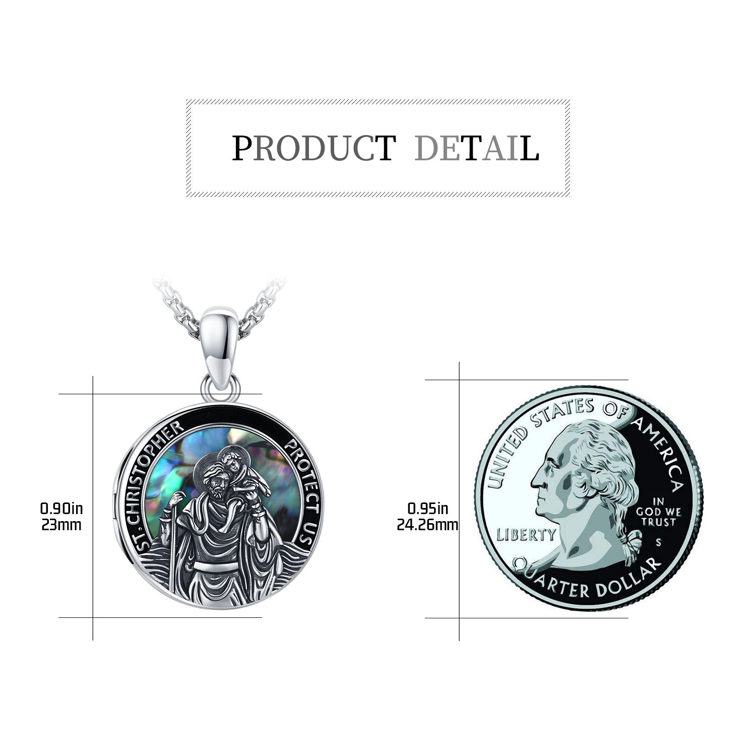 Sterling Silver Abalone Shellfish St. Christopher Photo Personalised Photo Locket Necklace With Engraved Word