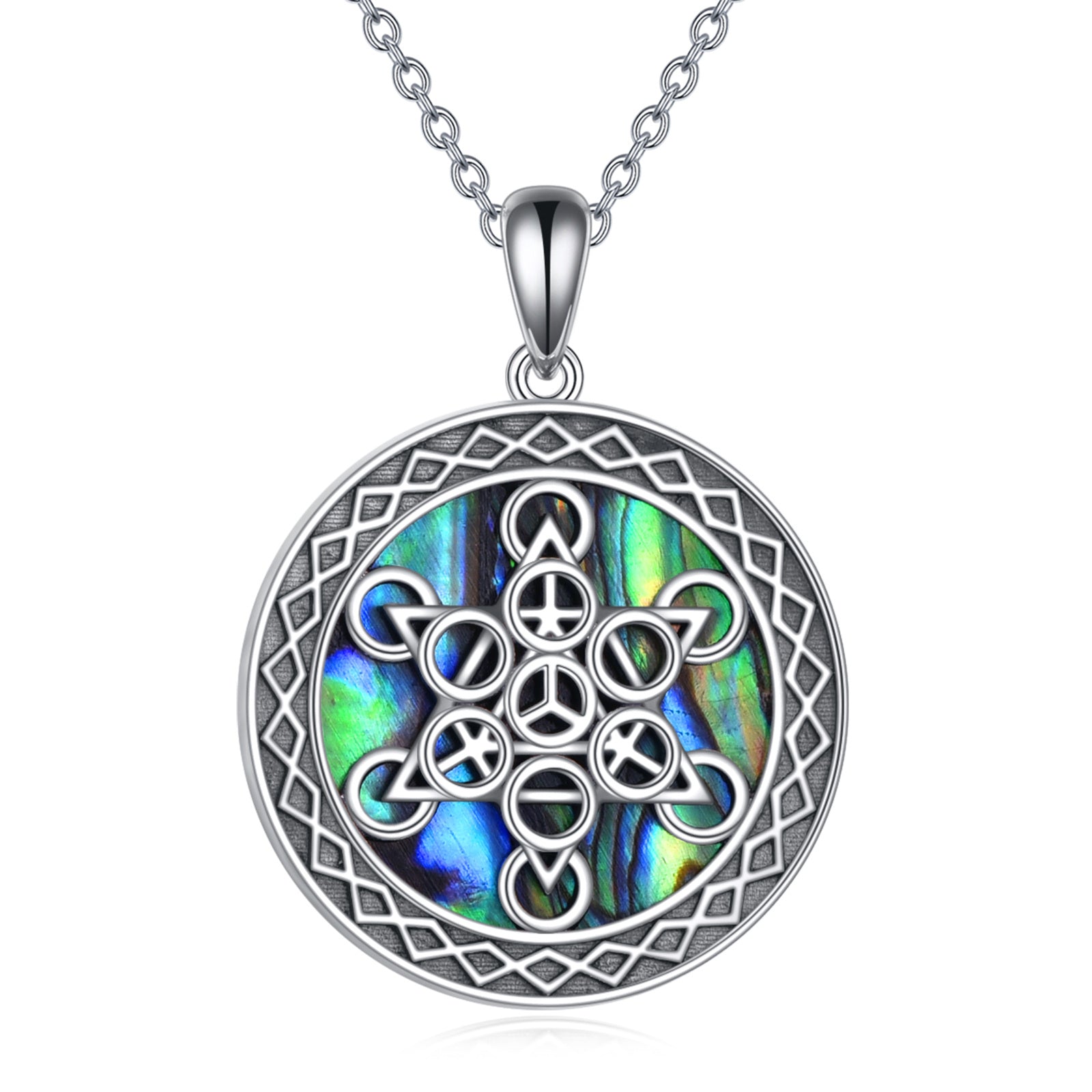 Sterling Silver Abalone Shellfish Star Of David Pendant Necklace