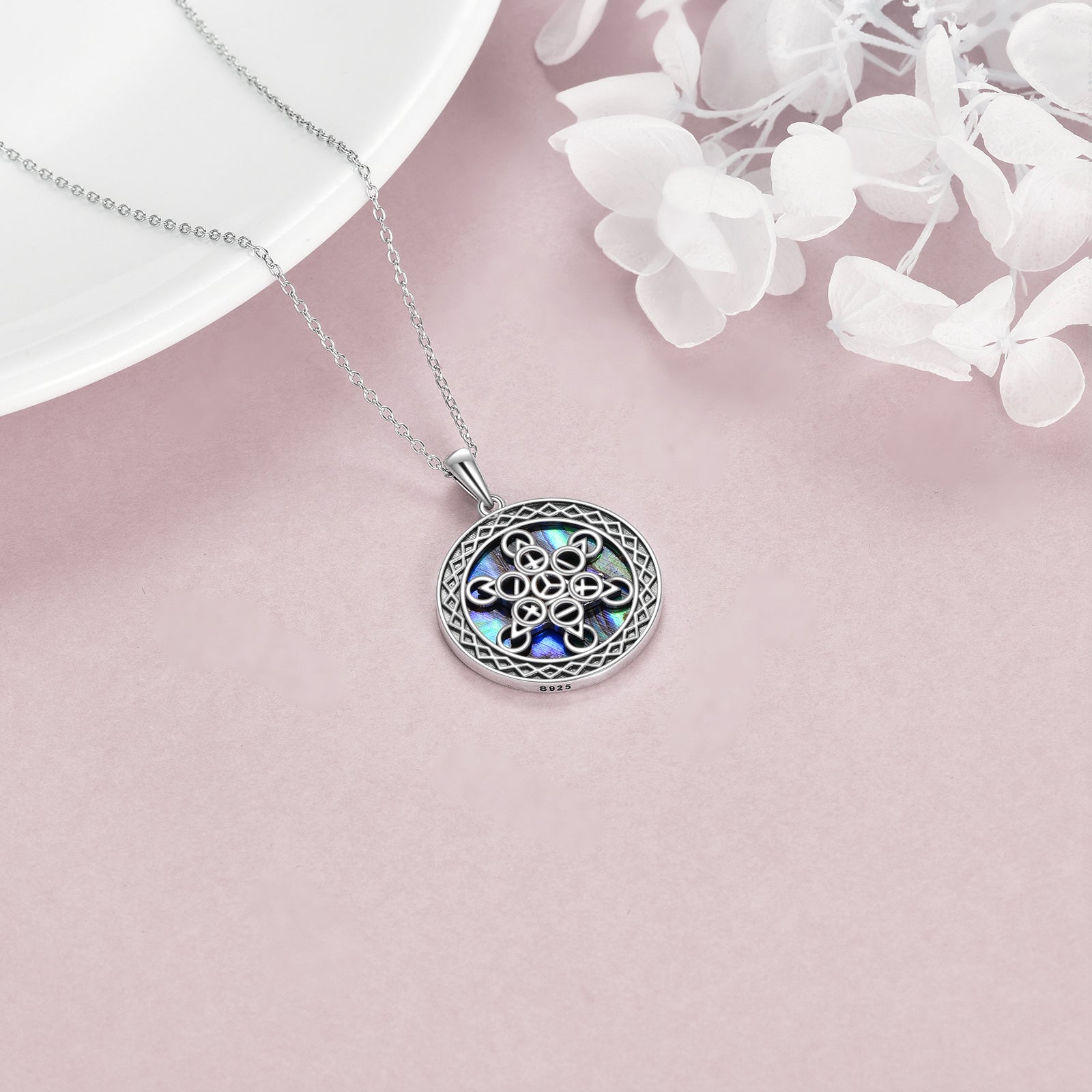 Sterling Silver Abalone Shellfish Star Of David Pendant Necklace