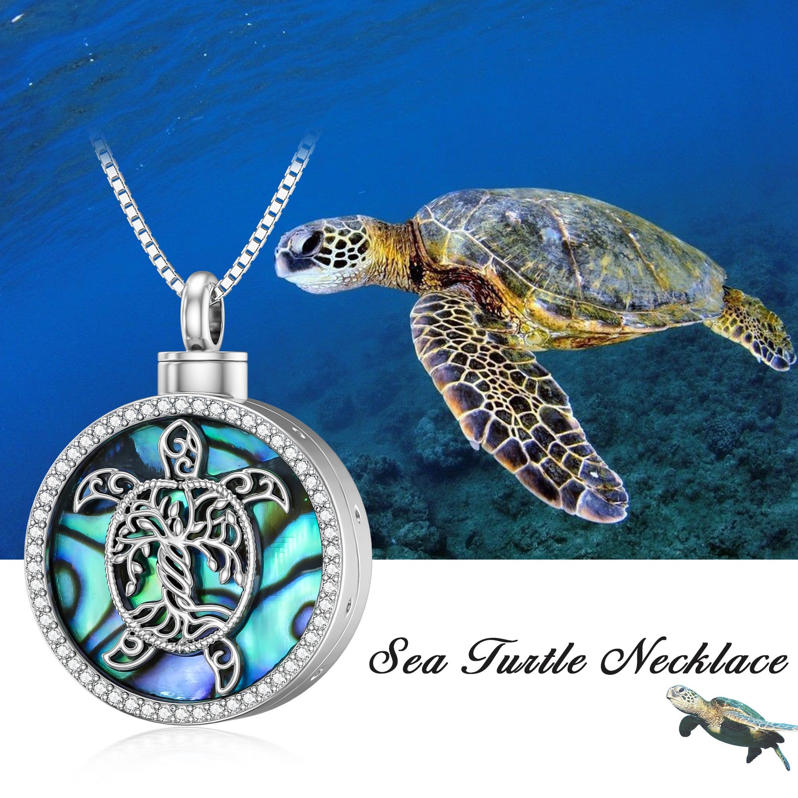 Sterling Silver Abalone Shellfish Tortoise Urn Necklace for Ashes
