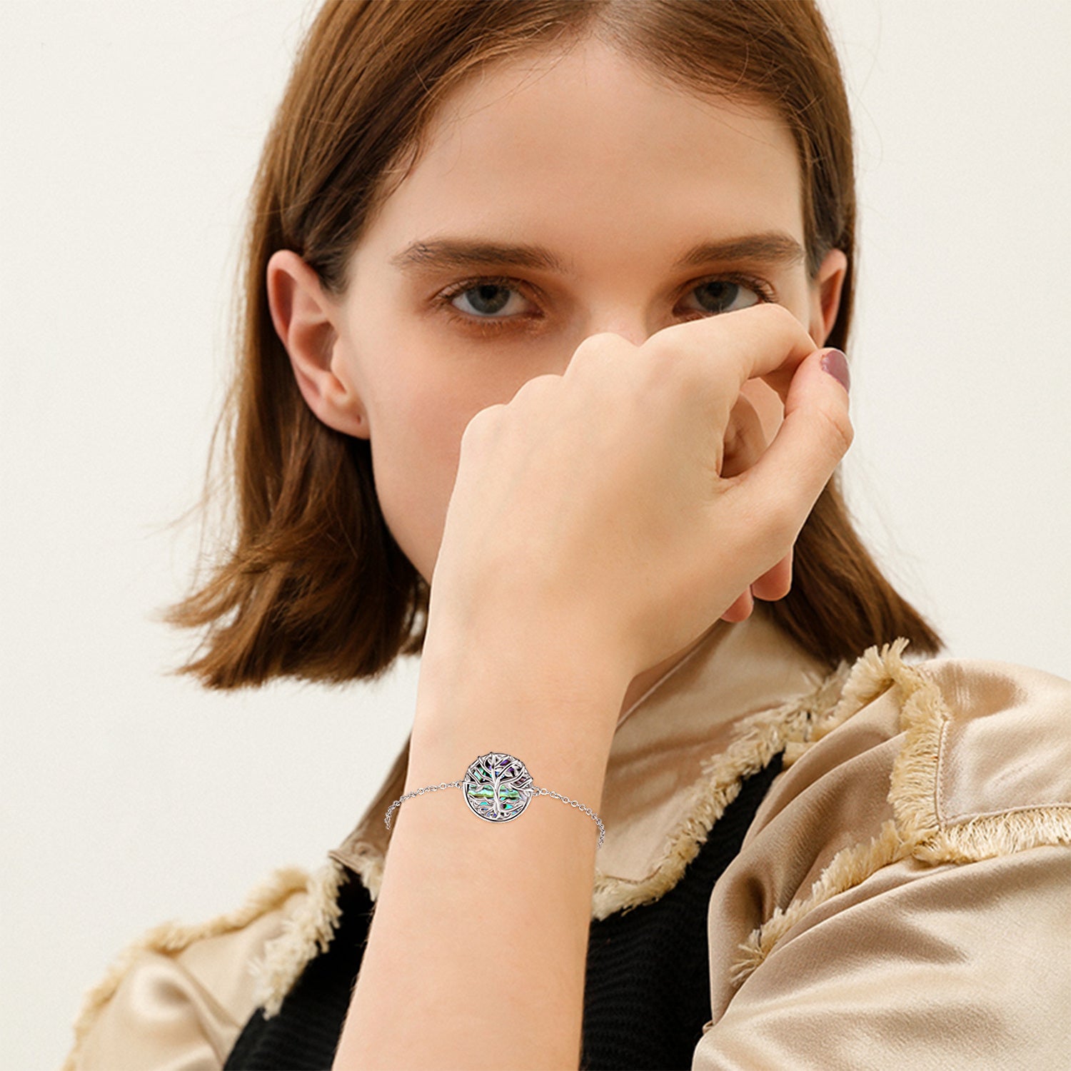 Sterling Silver Abalone Shellfish Tree Of Life Bracelet