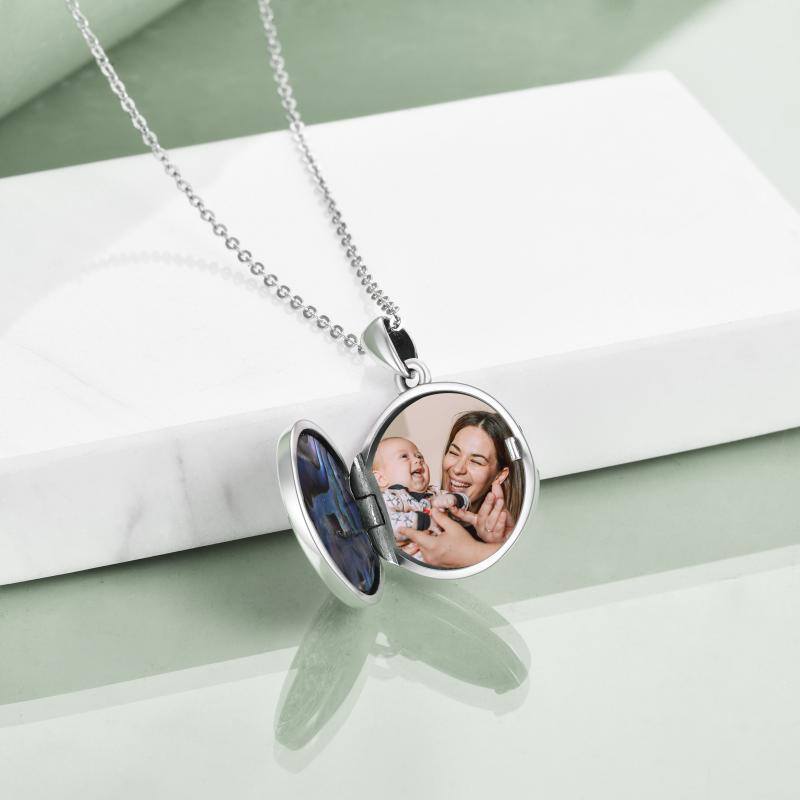 Sterling Silver Abalone Shellfish Tree Of Life & Celtic Knot Personalized Photo Locket Necklace with Engraved Word