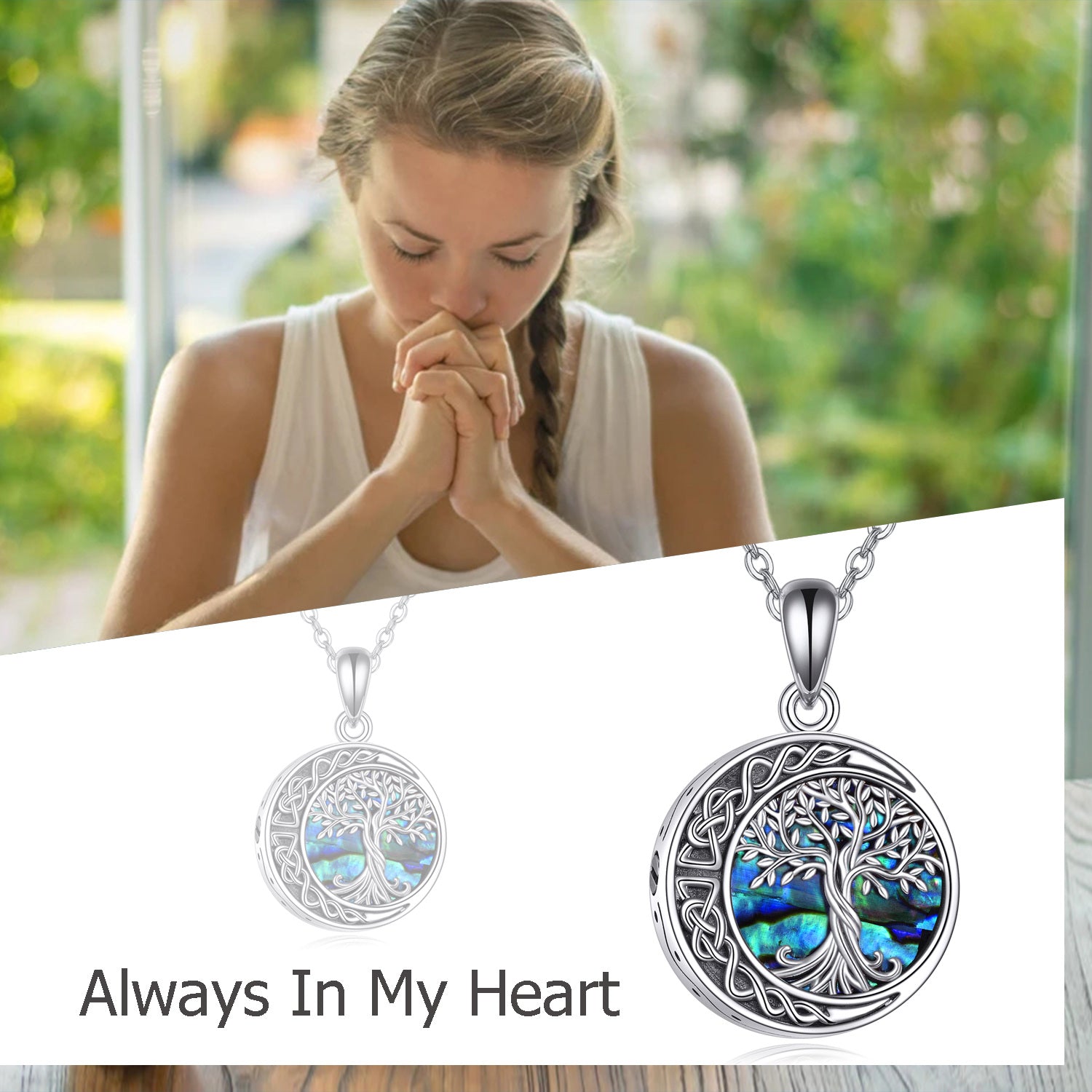 Sterling Silver Abalone Shellfish Tree Of Life & Celtic Knot Urn Necklace for Ashes