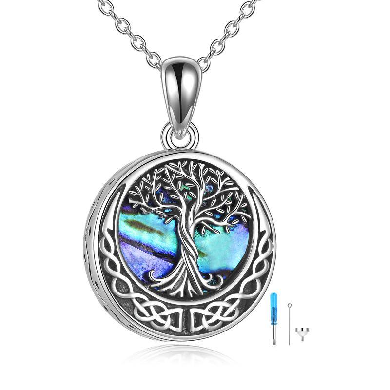 Sterling Silver Abalone Shellfish Tree Of Life & Celtic Knot Urn Necklace for Ashes with Engraved Word