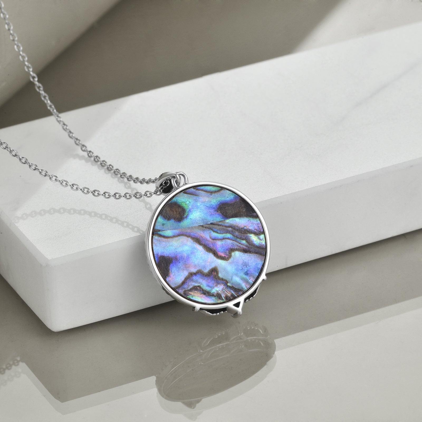 Sterling Silver Abalone Shellfish Tree Of Life & Claddagh Pendant Necklace