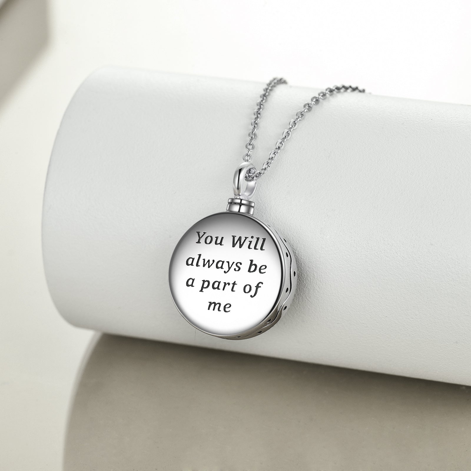 Sterling Silver Circular Tree Of Life Engraved Urn Necklace for Ashes for Women Men