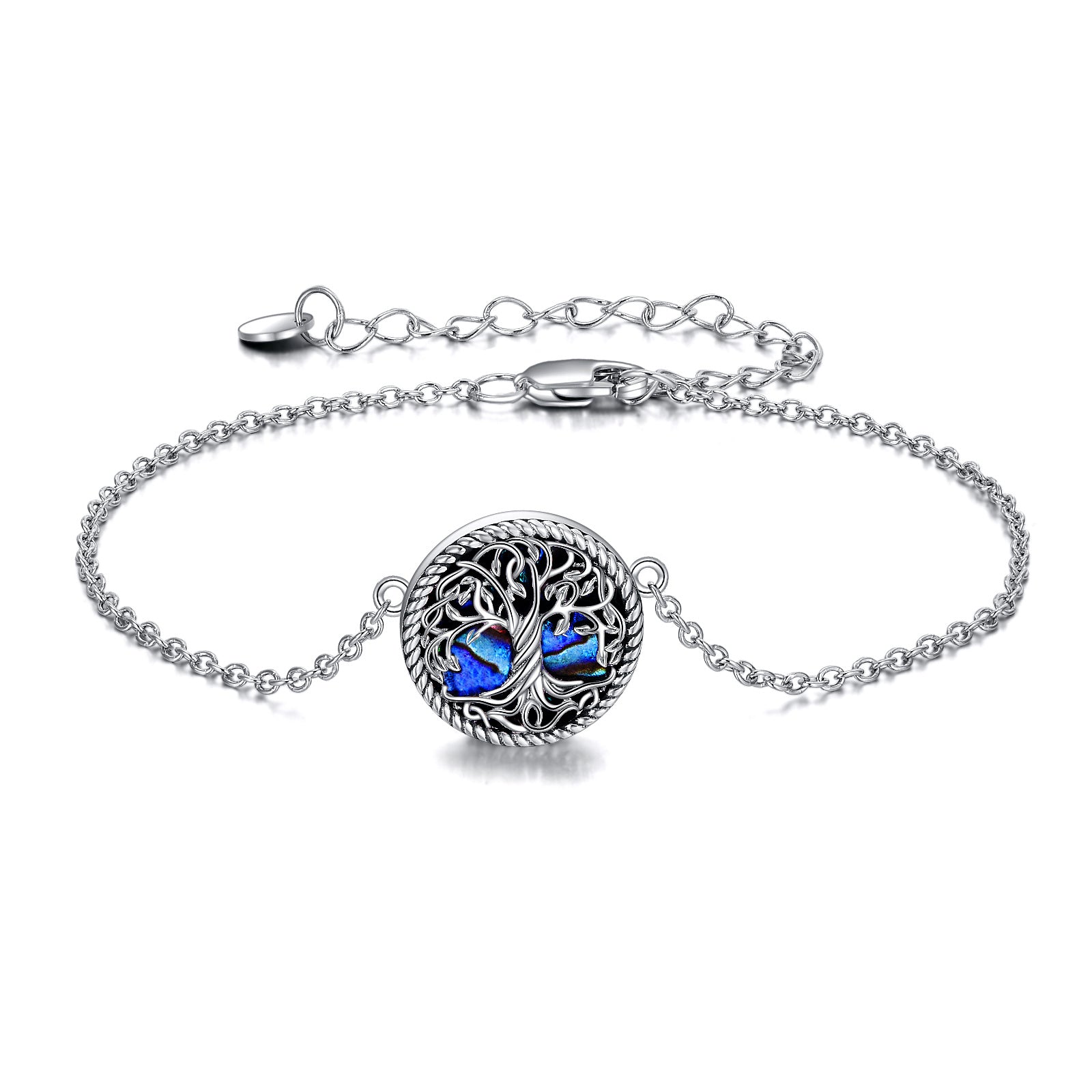 Sterling Silver Abalone Shellfish Tree Of Life Charm Bracelet Anklet
