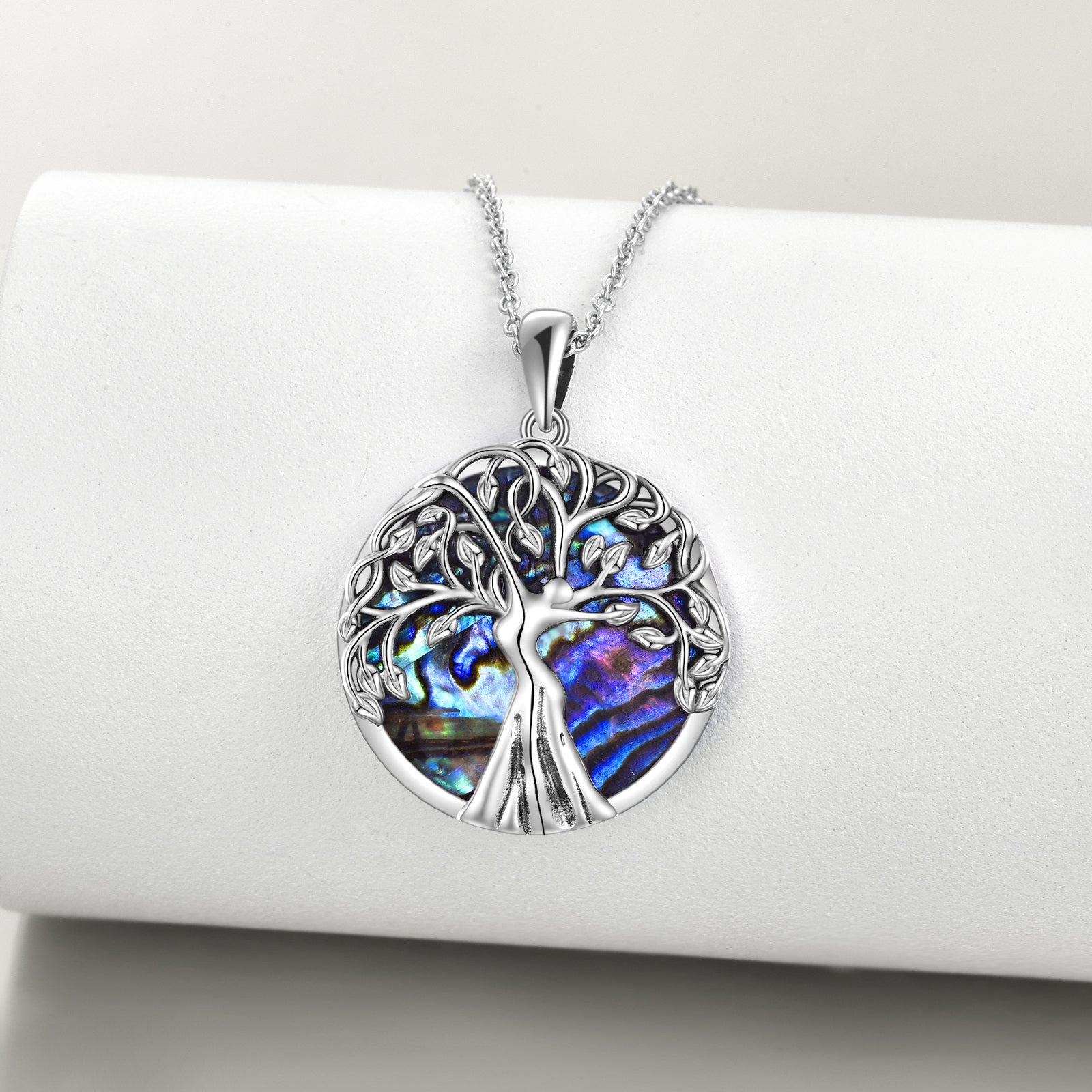Sterling Silver Abalone Shellfish Tree Of Life Pendant Necklace