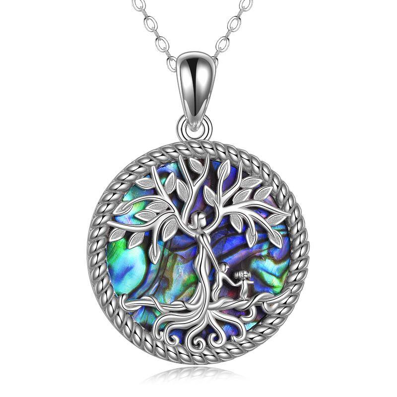 Sterling Silver Abalone Shellfish Tree Of Life Pendant Necklace