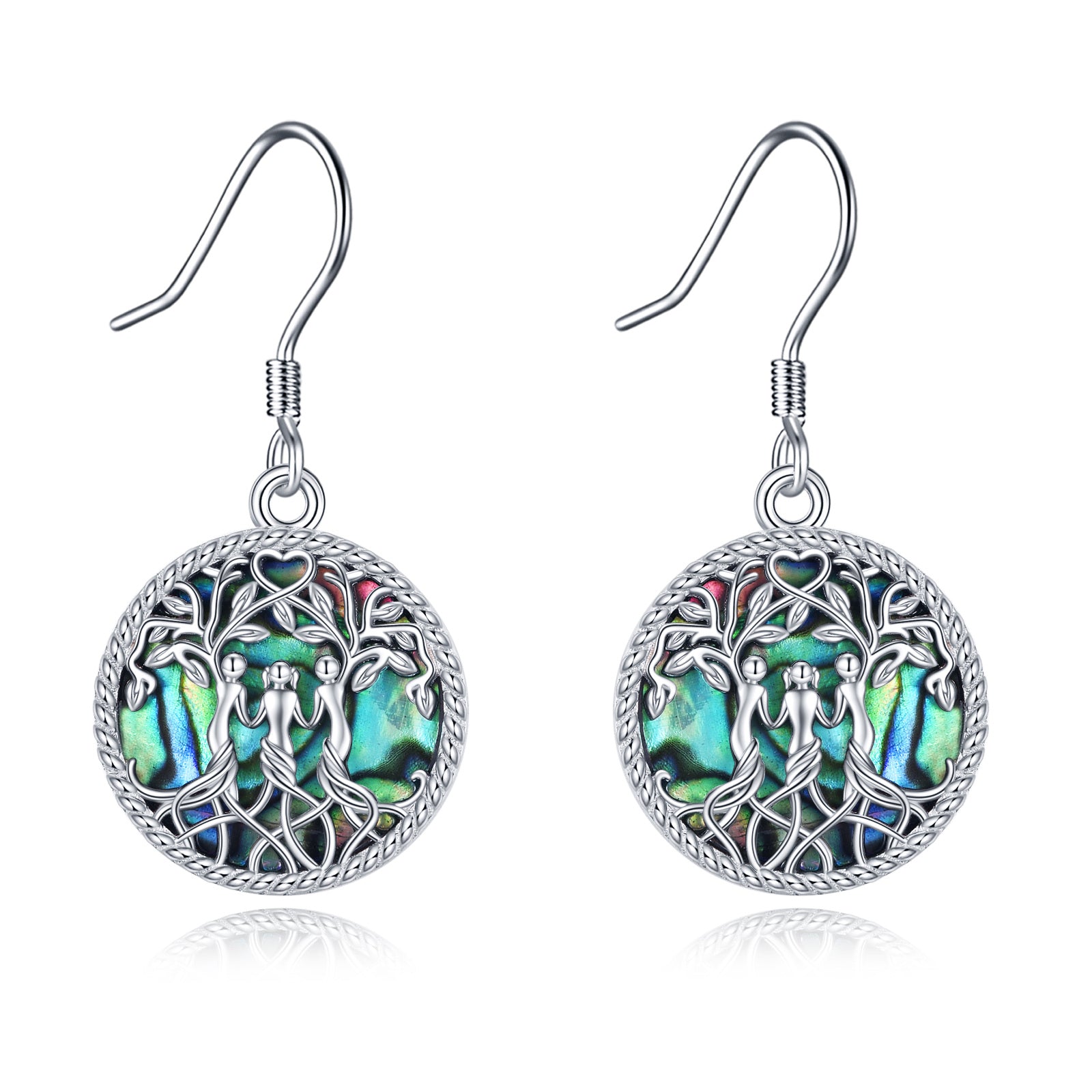 Sterling Silver Abalone Shellfish Tree Of Life Sisters Drop Earrings for Women