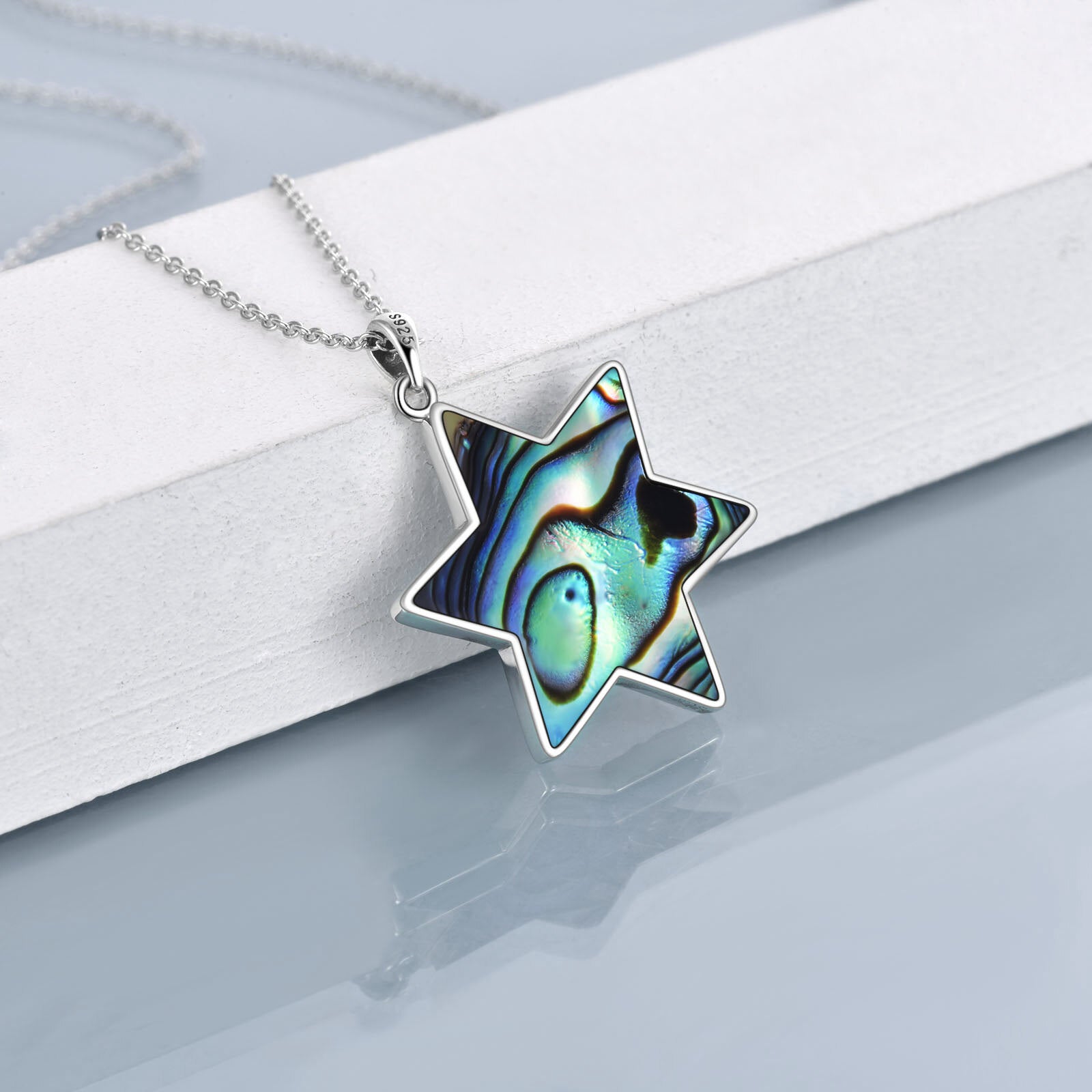 Sterling Silver Abalone Shellfish Tree Of Life & Star Of David Pendant Necklace For Women