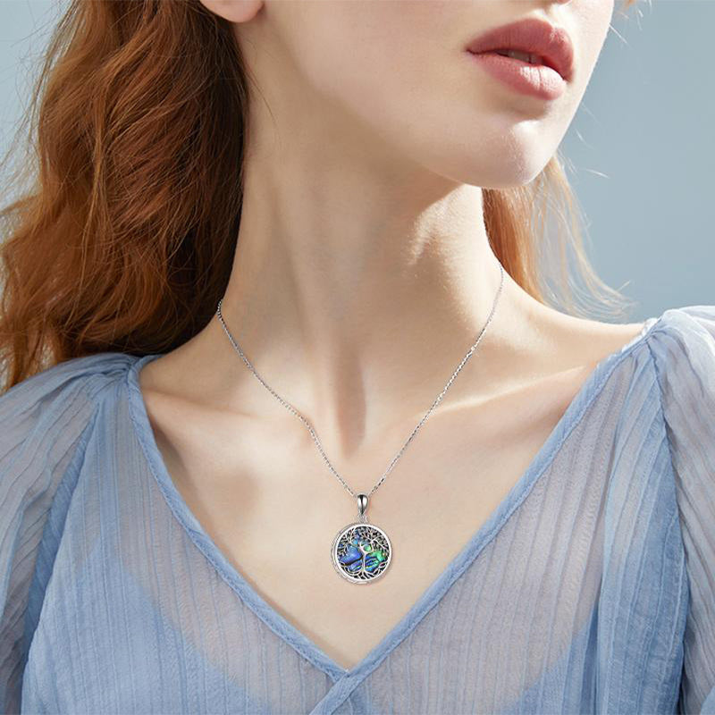 Sterling Silver Abalone Shellfish Tree Of Life Urn Necklace for Ashes with Engraved Word