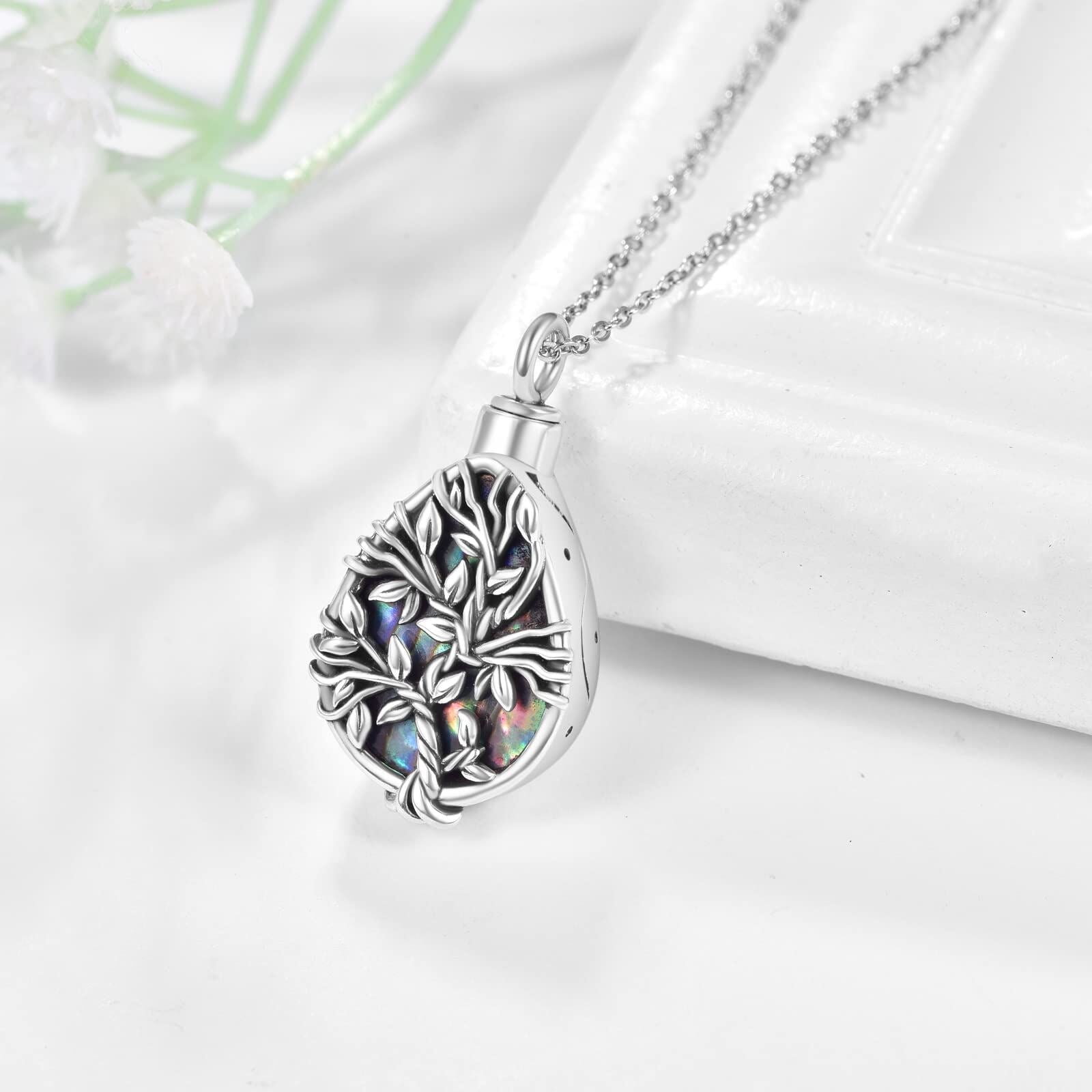 Sterling Silver Abalone Shellfish Tree Of Life Urn Necklace for Ashes