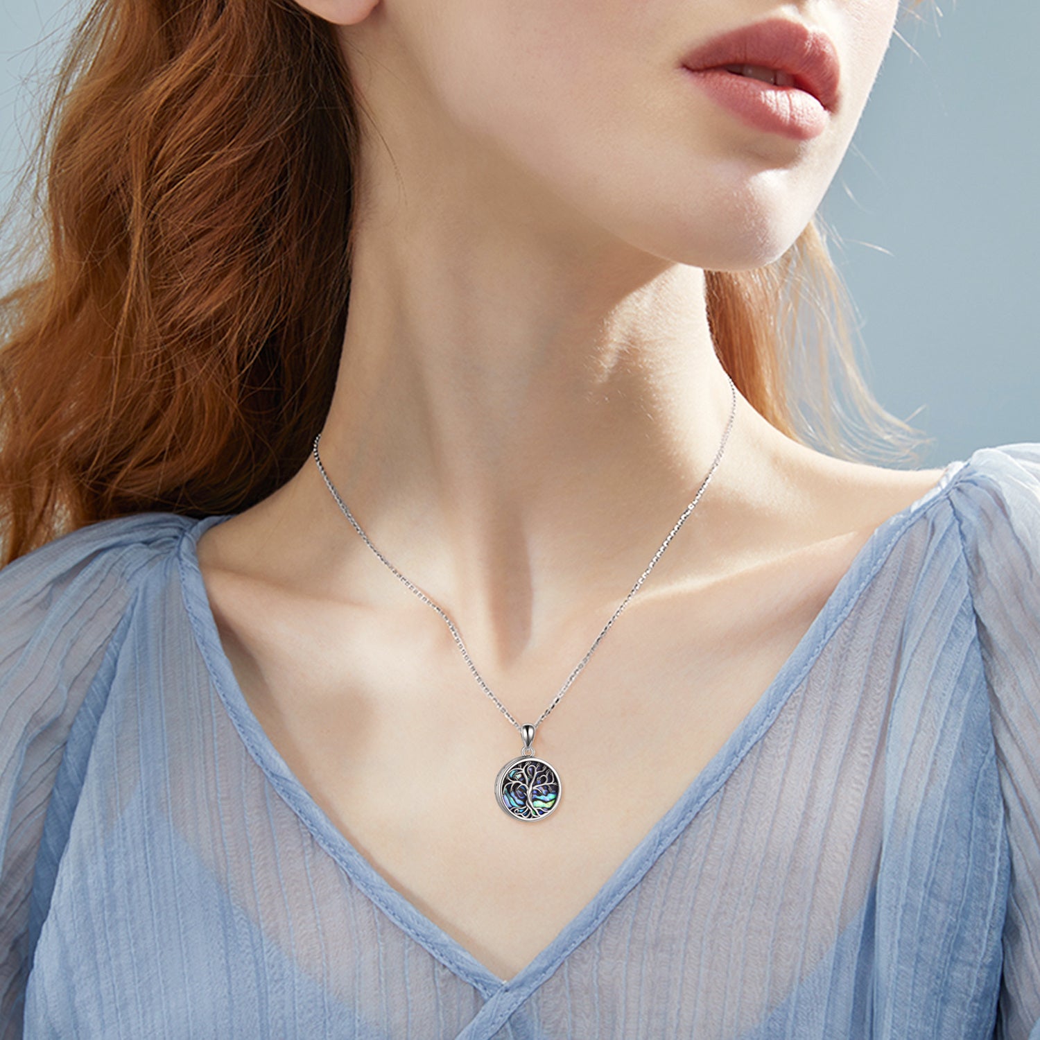Sterling Silver Abalone Shellfish Tree Of Life Urn Necklace for Ashes with Engraved Word