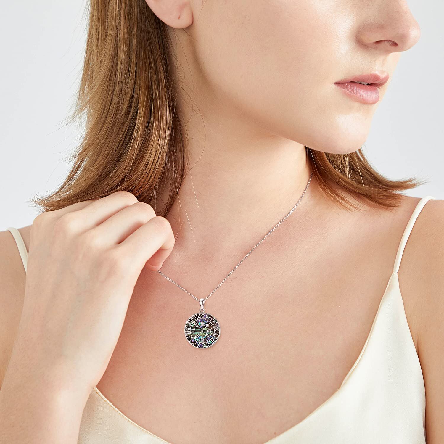 Sterling Silver Abalone Shellfish Viking Rune Pendant Necklace