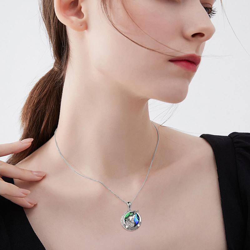 Sterling Silver Abalone Shellfish Wolf & Infinity Symbol Urn Necklace for Ashes with Engraved Word