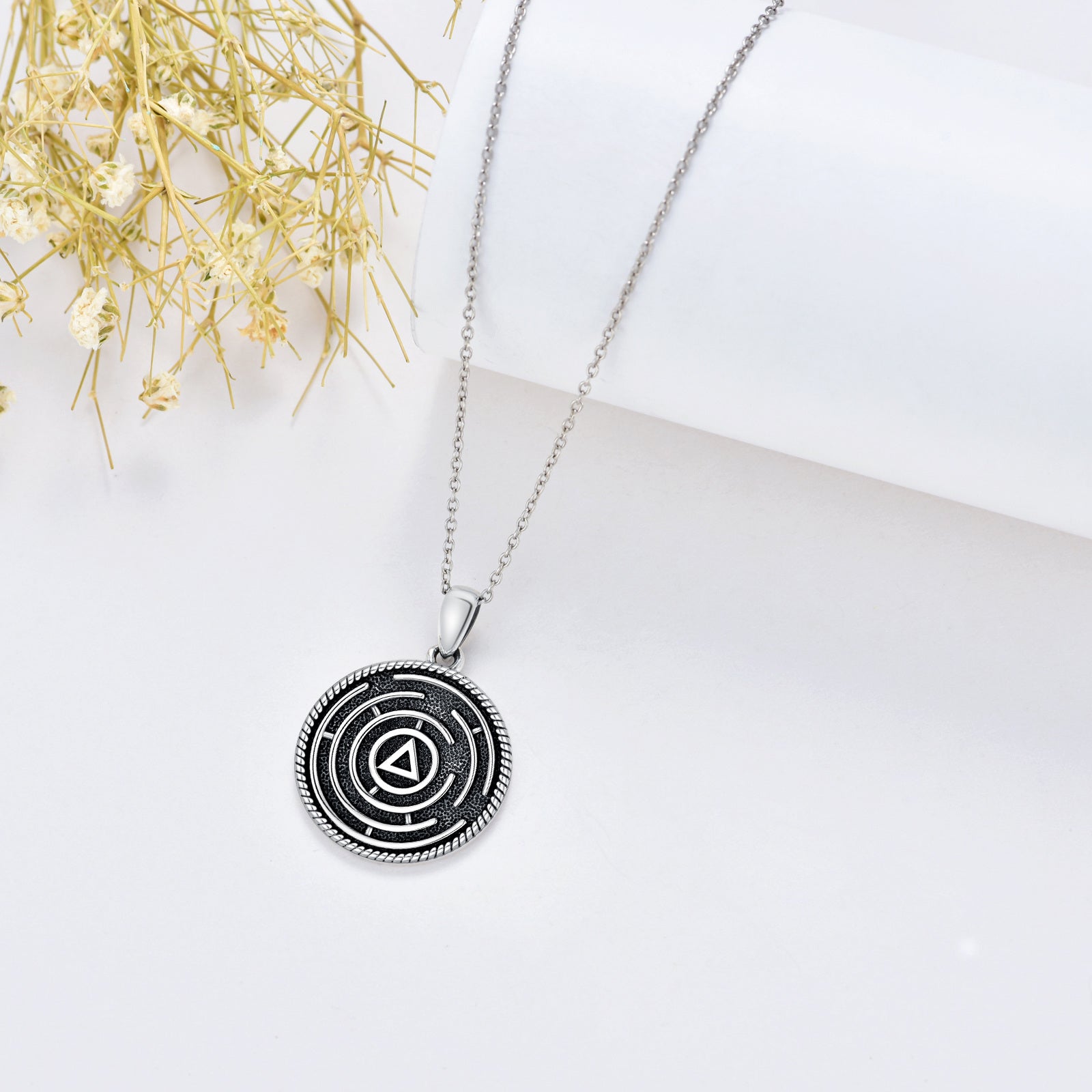 Sterling Silver Alcoholics Anonymous & Round Pendant Necklace