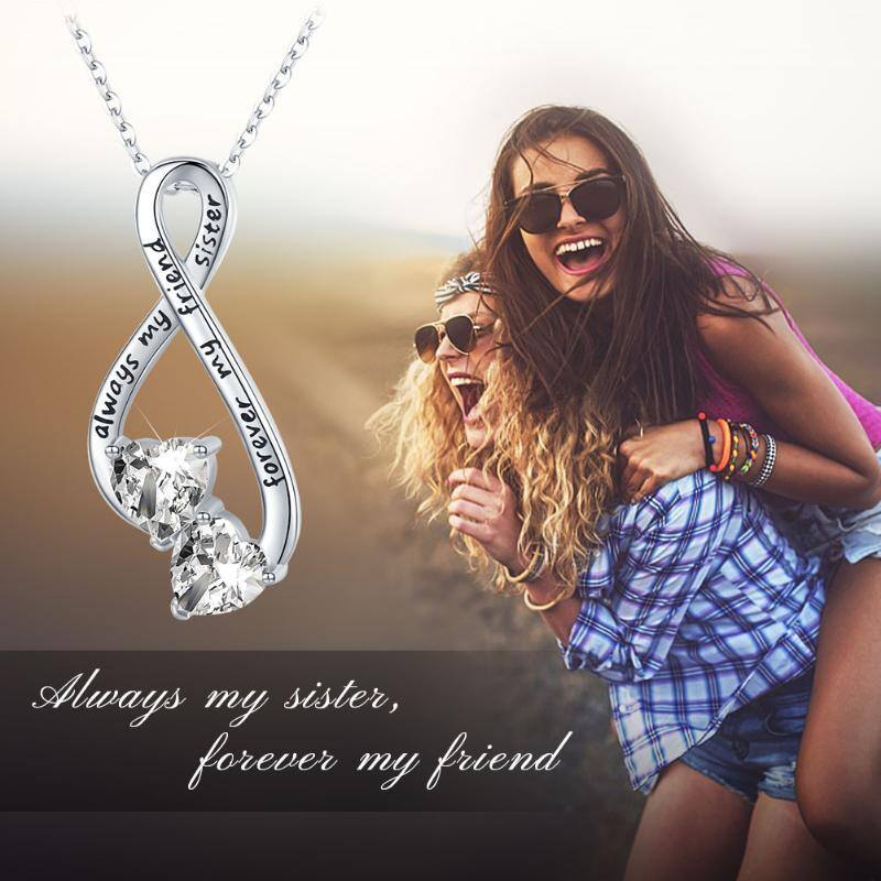 Sterling Silver Cubic Zirconia Infinity Symbol Pendant Necklace with Engraved Word