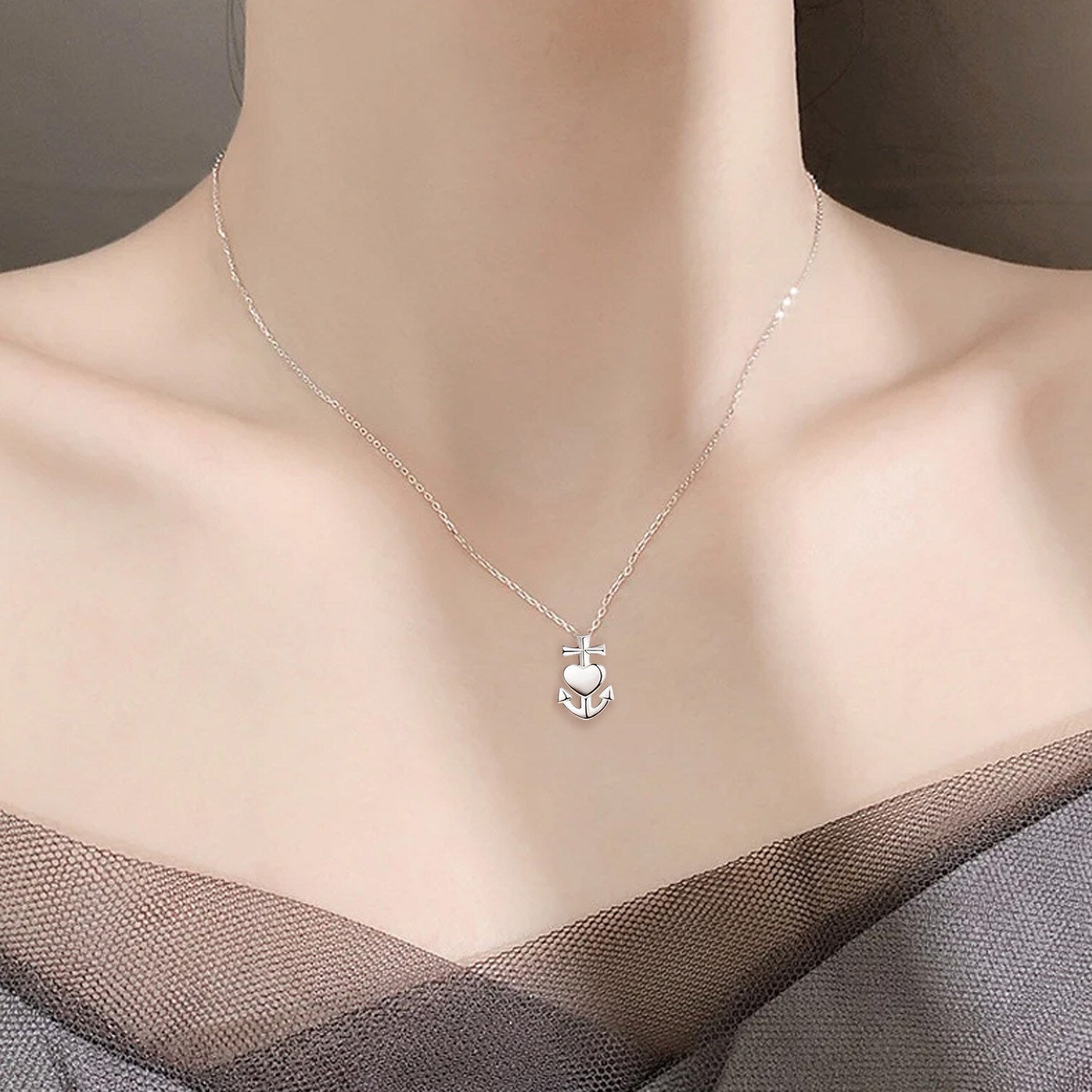 Sterling Silver Anchor With Cross Urn Necklace For Ashes For Women