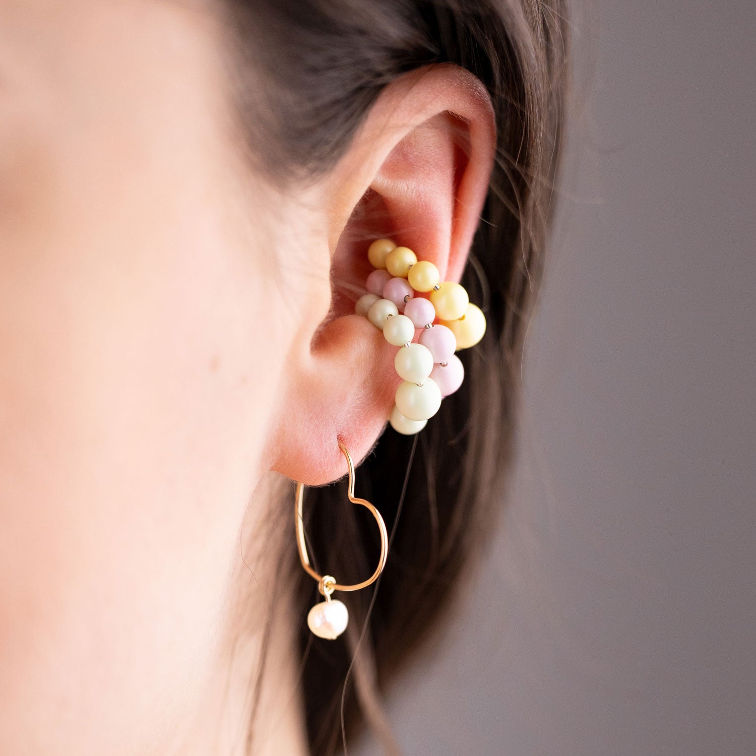 Sterling Silver & Pastel Yellow Pearls Ear Cuff