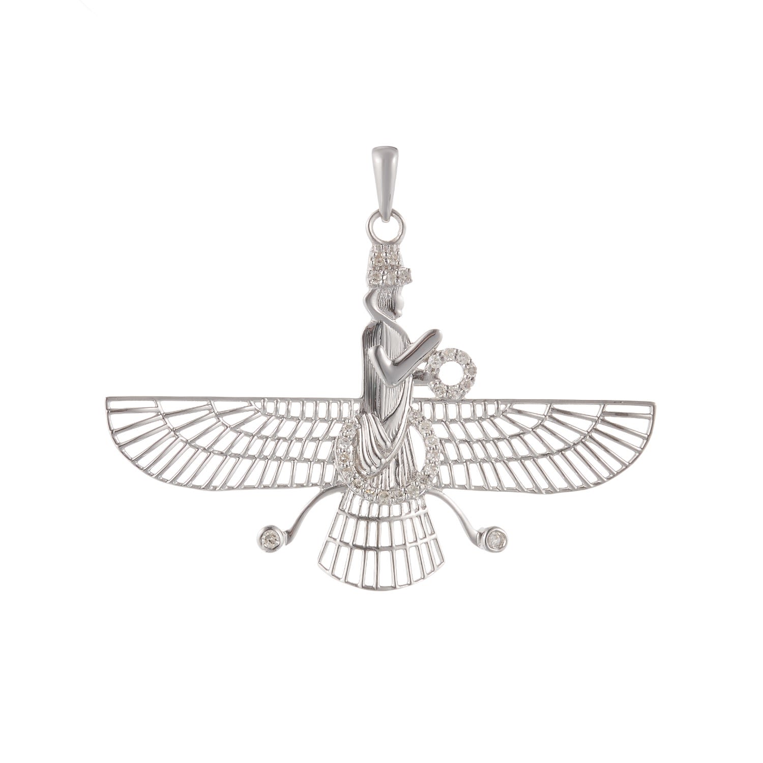 Sterling Silver Angel Asho Farohar Pendant With Diamonds