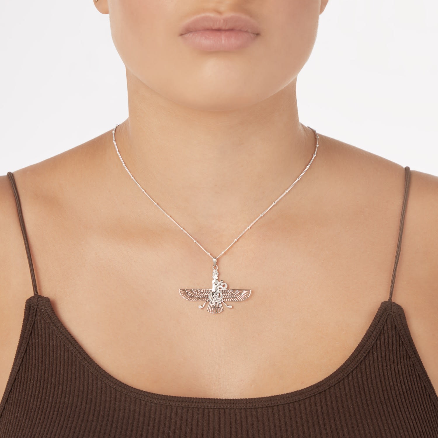 Sterling Silver Angel Asho Farohar Pendant With Diamonds