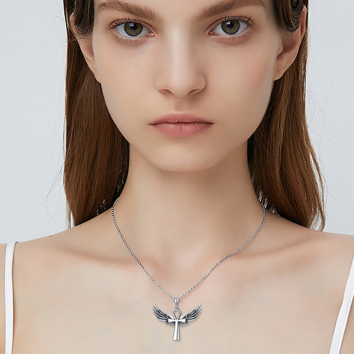 Sterling Silver Angel Wing & Ankh Urn Necklace for Ashes