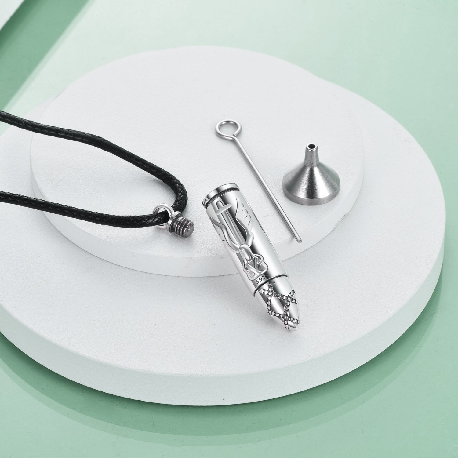 Sterling Silver Angel Wing & Bullet Urn Necklace for Ashes
