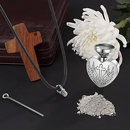 Sterling Silver Angel Wing Cross Heart Urn Necklace for Ashes
