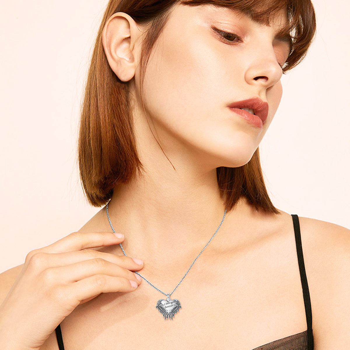Sterling Silver Angel Wing & Heart Pendant Necklace