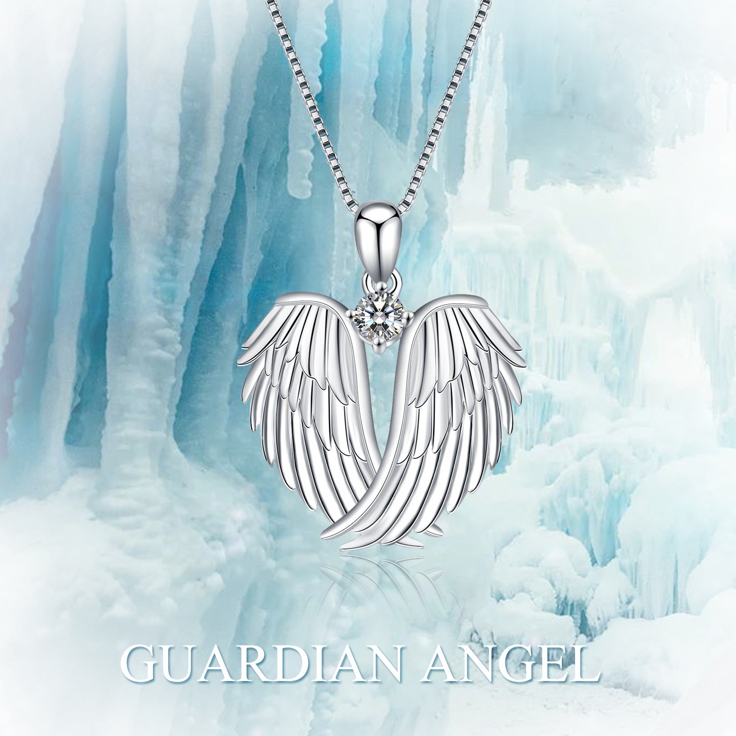 Sterling Silver Cubic Zirconia Angel Wings & Birthstone Pendant Necklace