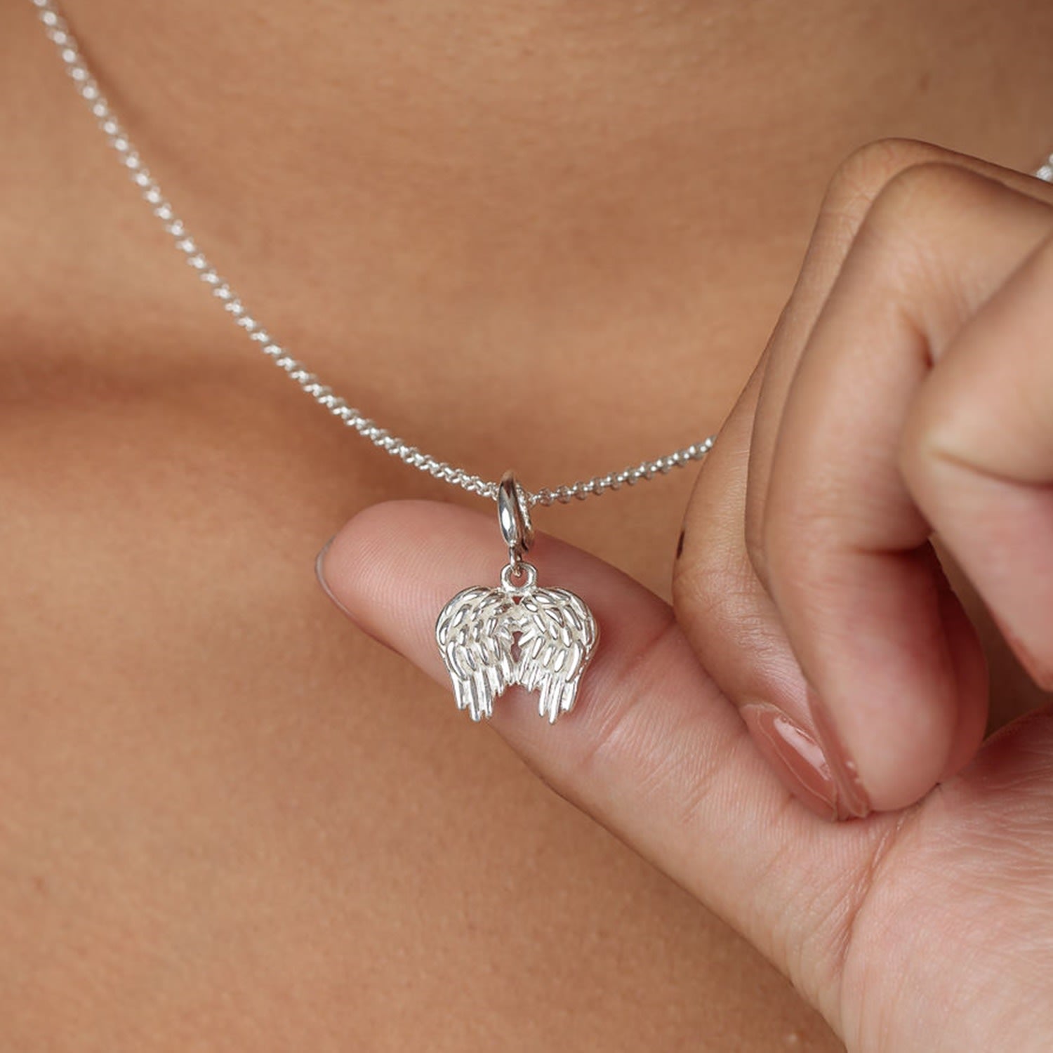 Sterling Silver Angel Wings Charm Necklace