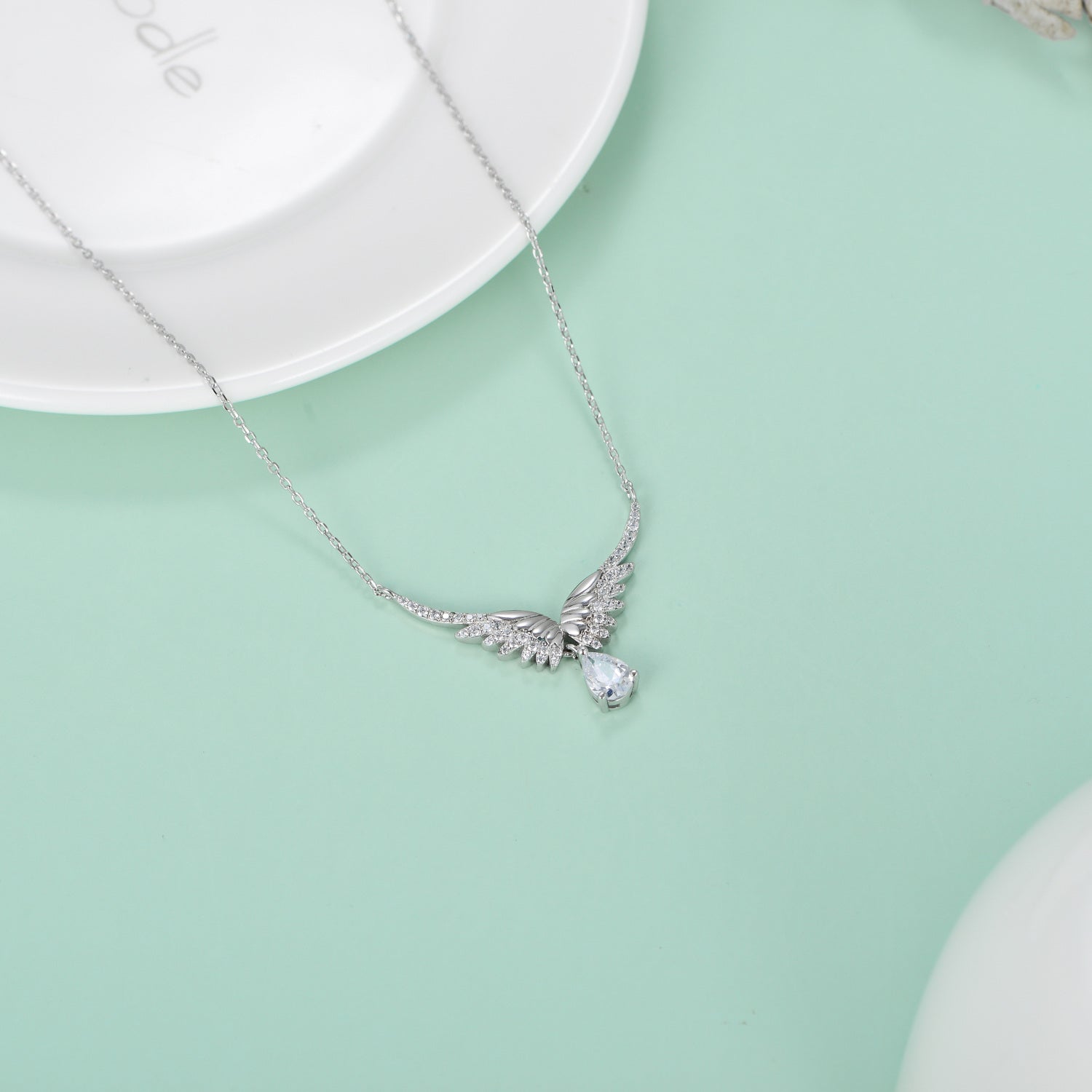 Sterling Silver Cubic Zirconia Angel Wings Pendant Necklace