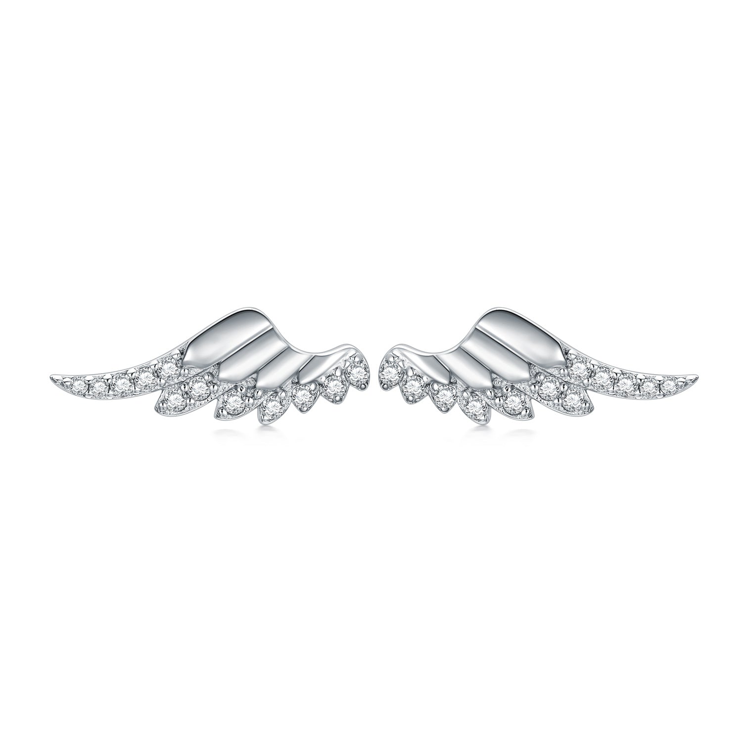 Sterling Silver Round Cubic Zirconia Angel Wings Stud Earrings