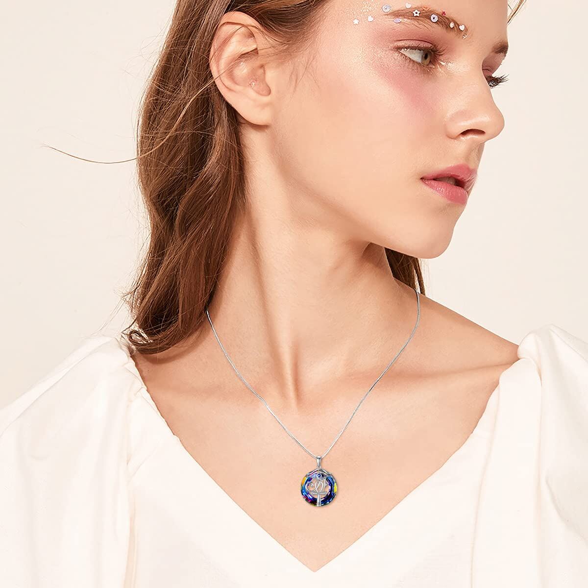 Sterling Silver Ankh & Eye Of Horus Crystal Pendant Necklace